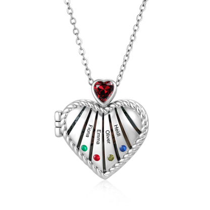 Personalized Heart Locket Birthstone Photo Necklace Custom with 1-6 Names Birthstones