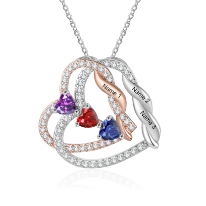 Birthstone Heart Necklace Custom 2 to 4 names Gift for Mom | Jessemade