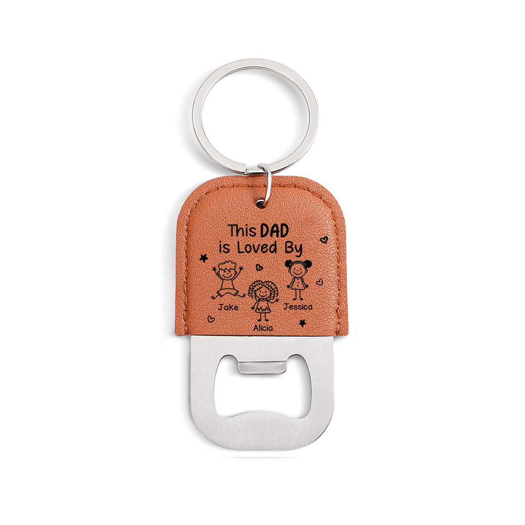 Personalized Leather Keychain With Bottle Opener Engraving with 1-6 Children’s Names