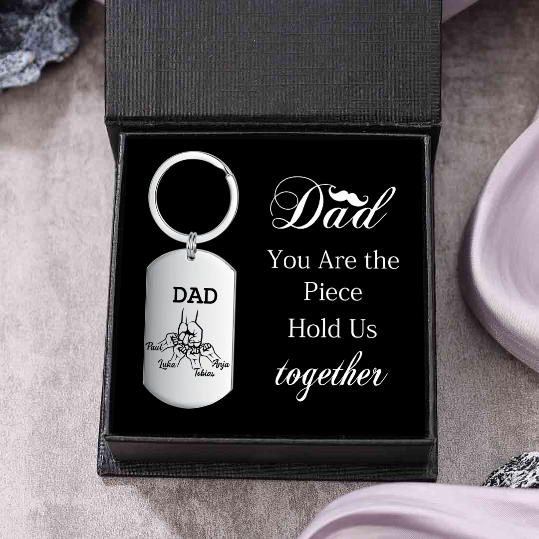 4 Names - Customized Dad Fist Keychain Set l Gift Box with Gift Card f