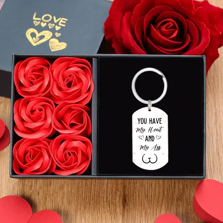 Personalized Keyring Custom 2 Names & Date with "You Have My Heart And My Ass" - Valentine Gift for Couple | Jessemade
