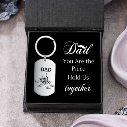 4 Names - Customized Dad Fist Keychain Set l Gift Box with Gift Card f