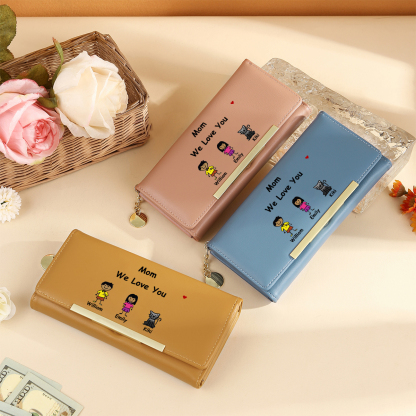 Personalized Wallet - Cartoon Character Style - 1-6 Names & 2 Texts