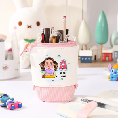 Personalized Cartoon Character & Initial Name Pencil Case - Back To School Gift For Boys & Girls 