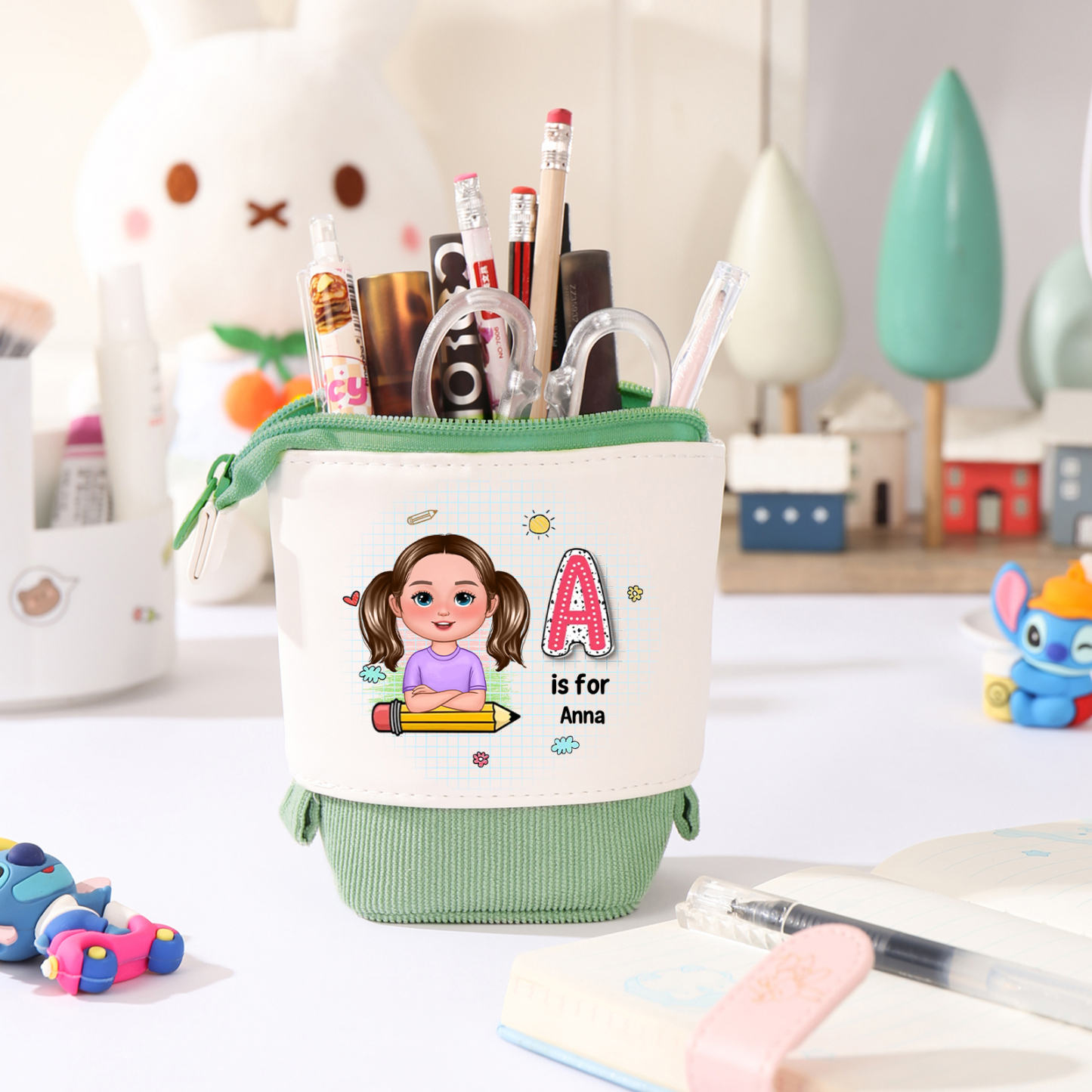 Personalized Cartoon Character & Initial Name Pencil Case - Back To School Gift For Boys & Girls 