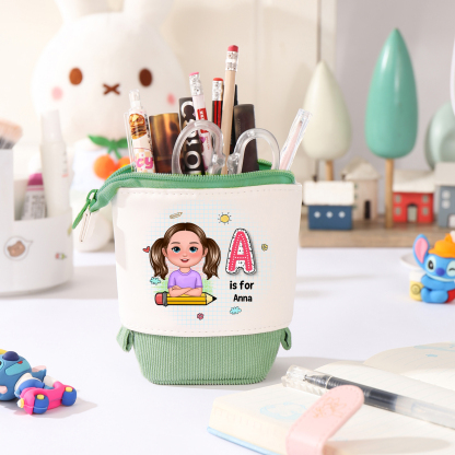 Personalized Cartoon Character & Initial Name Pencil Case - Back To School Gift For Boys & Girls 