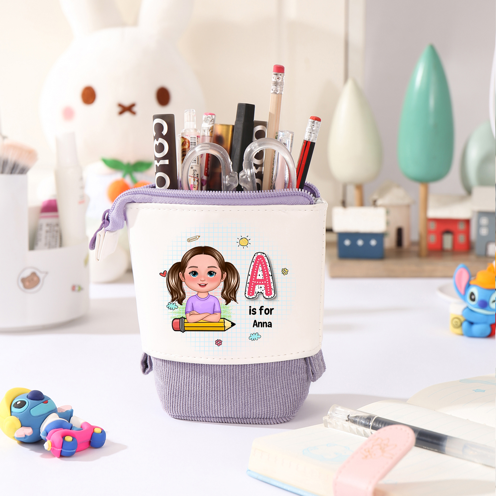 Personalized Cartoon Character & Initial Name Pencil Case - Back To School Gift For Boys & Girls 