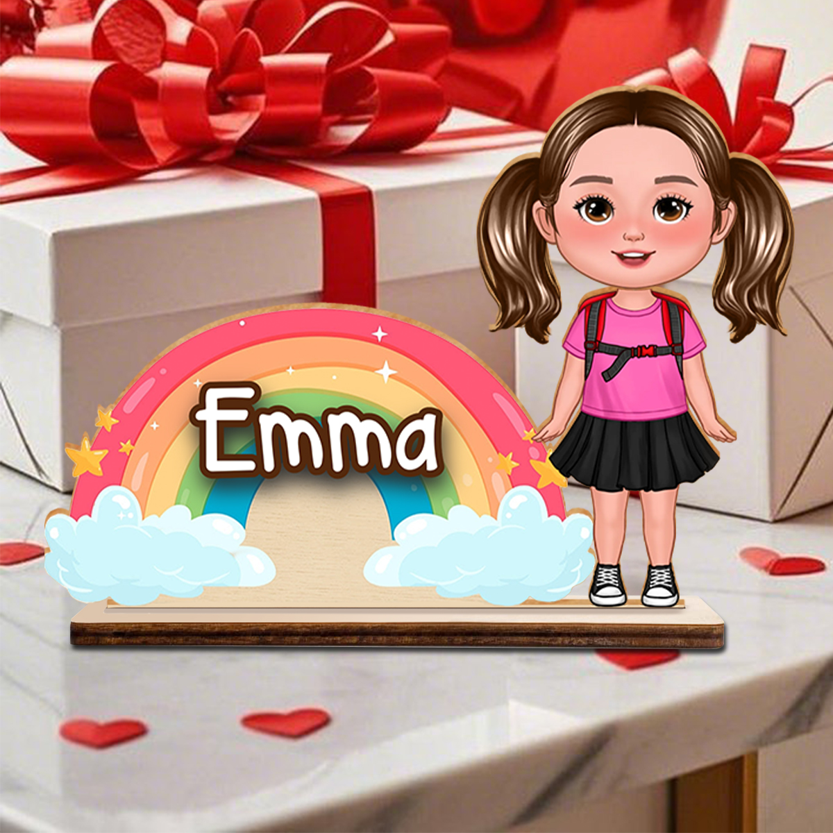 Personalized Rainbow Character Name Plaque – Custom Back-to-School Desk Sign with Name & Cartoon