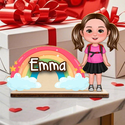 Personalized Rainbow Character Name Plaque – Custom Back-to-School Desk Sign with Name & Cartoon