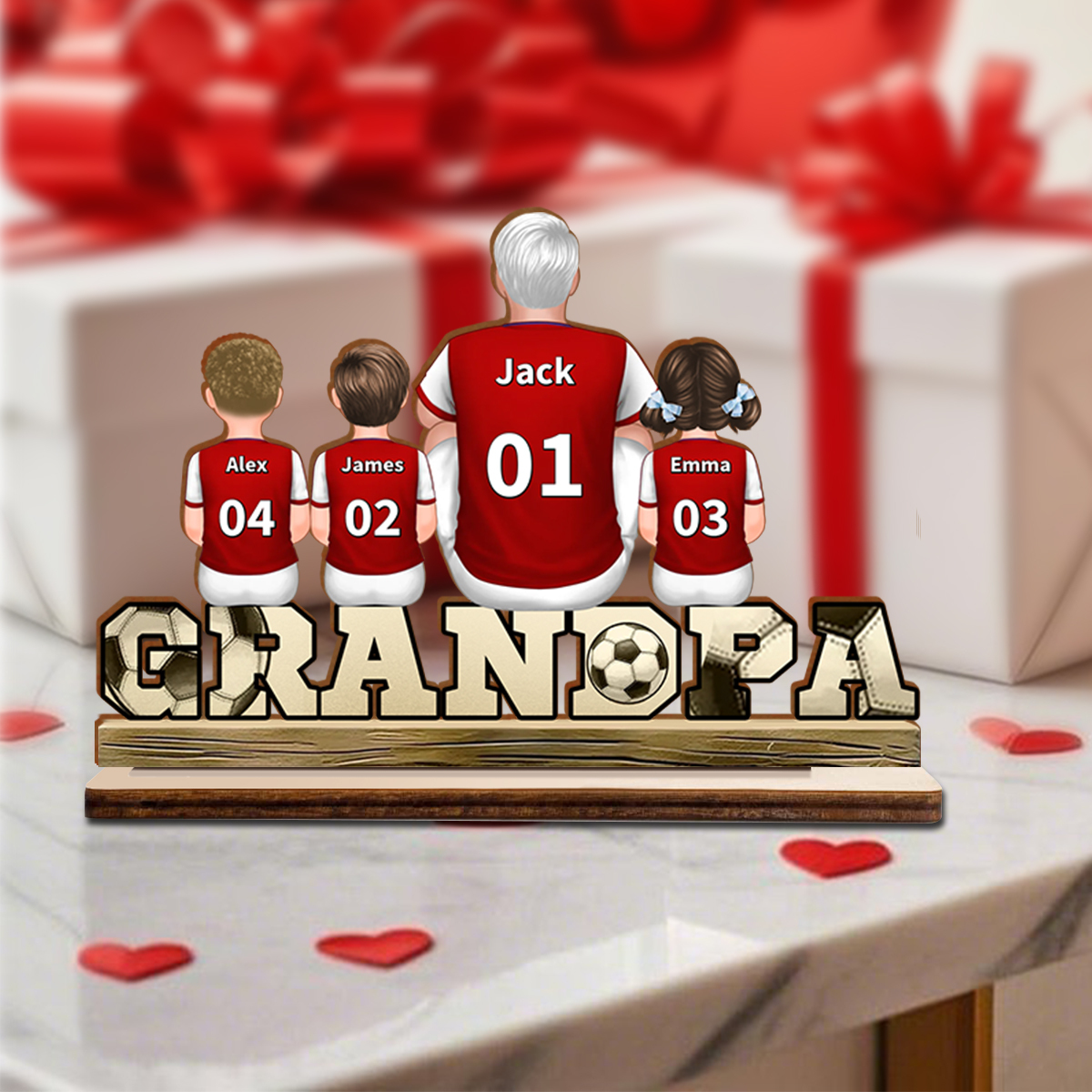 Personalized Wooden Soccer Ornament – Custom Number, Name, Color for Grandpa Gift