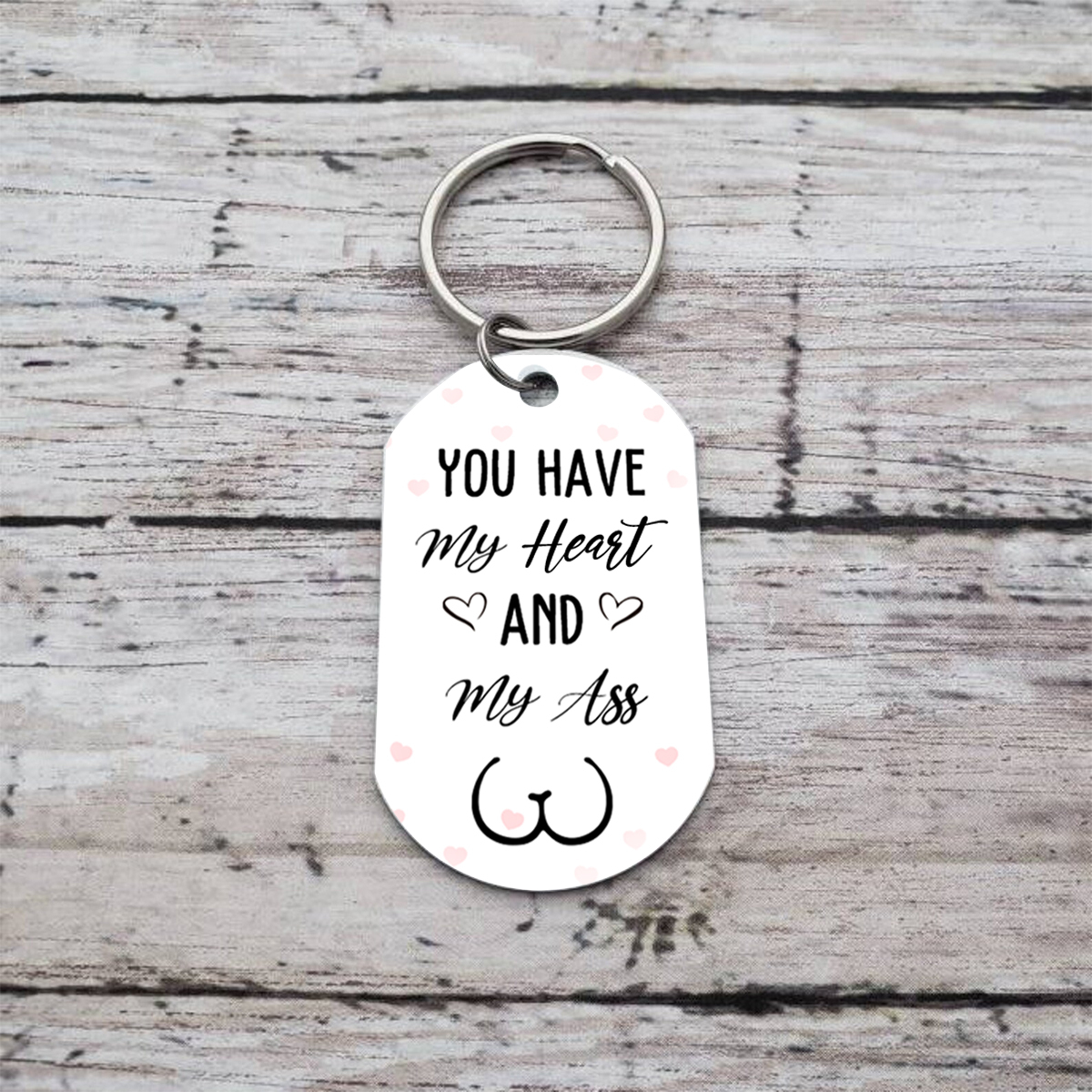 Personalized Keyring Custom 2 Names & Date with "You Have My Heart And My Ass" - Valentine Gift for Couple | Jessemade
