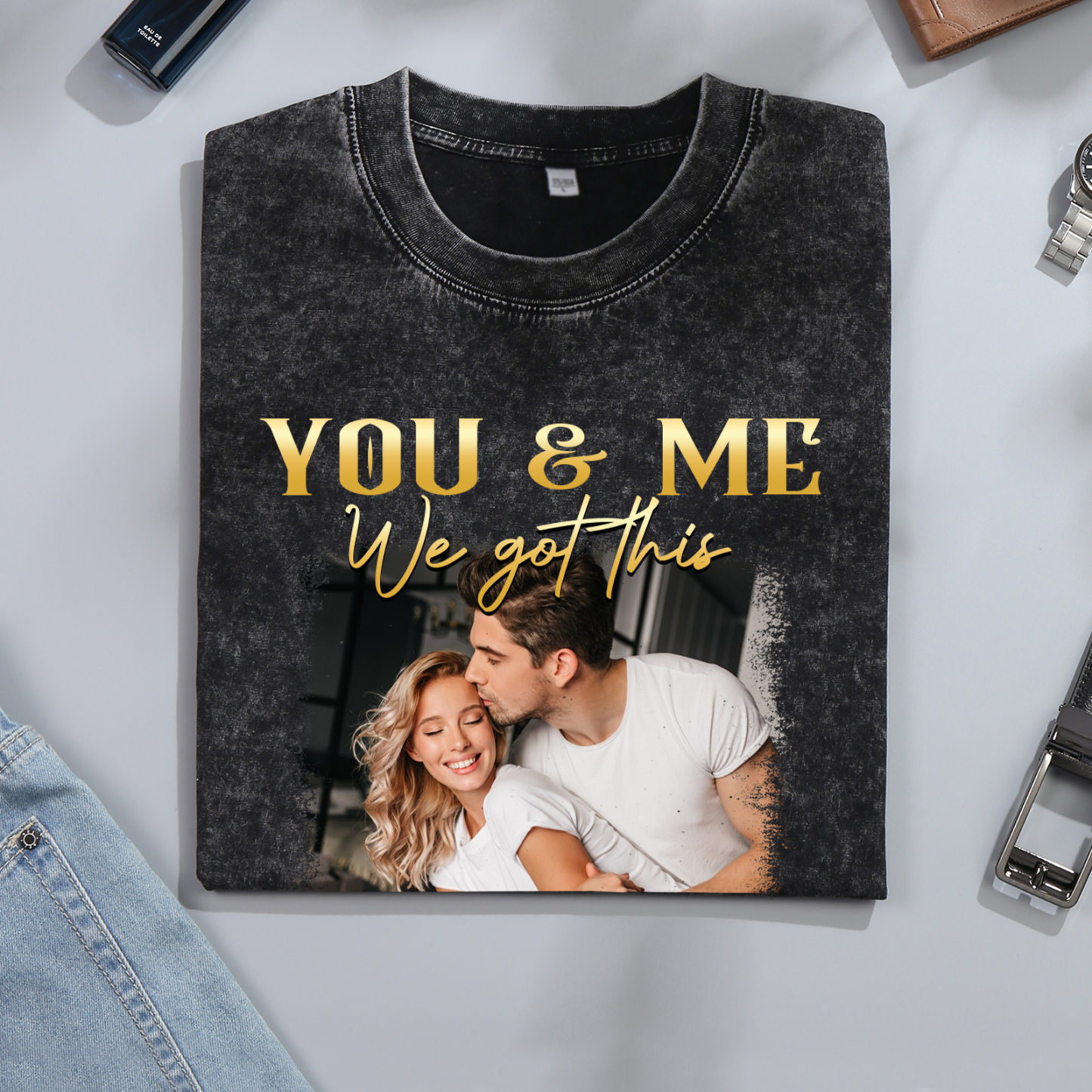 Personalised Couple T-Shirt –  with Custom 2 Names and 1 Photo - "YOU & ME, We Got This" | Valentine’s Day Gift for Him/Her | Jessemade