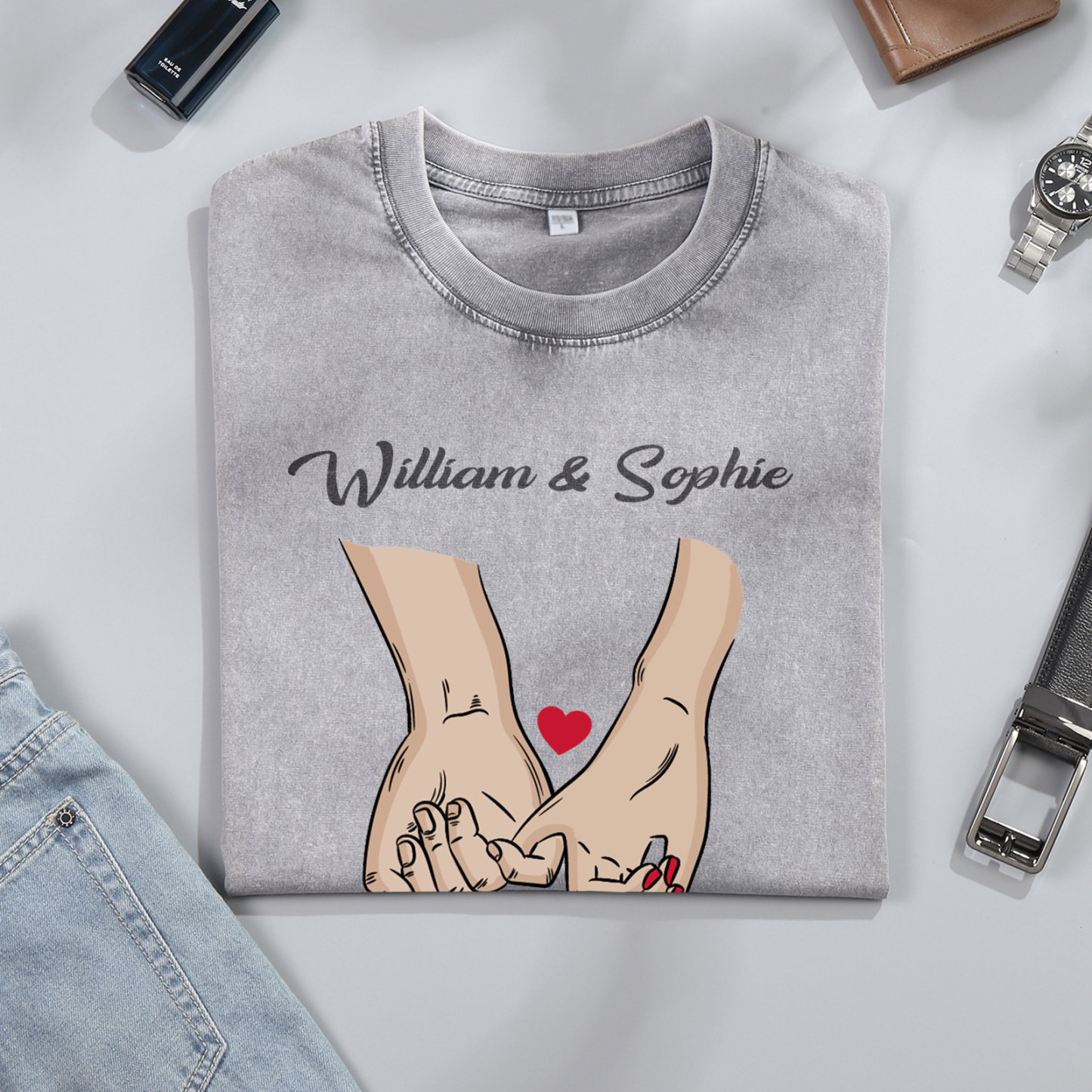 Personalised Couple T-Shirt –  with Custom 2 Names and 1 Date, Hand-in-Hand Graphic – "TOGETHER SINCE" | Valentine’s Day Gift for Him/Her | Jessemade