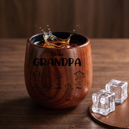 Personalized Wooden Whisky Cup for Dad or Grandpa Custom with 2-16 Children and Names