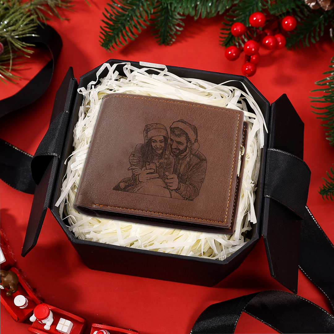 Personalized Men's Wallet with Custom Photo & Name & Letter PU Leather Wallet with Gift Box Couple Gift for Him | Jessemade