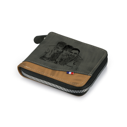 4 Names - Personalized Photo Custom Leather Men's Zipper Wallet as a Father's Day Gift for Dad