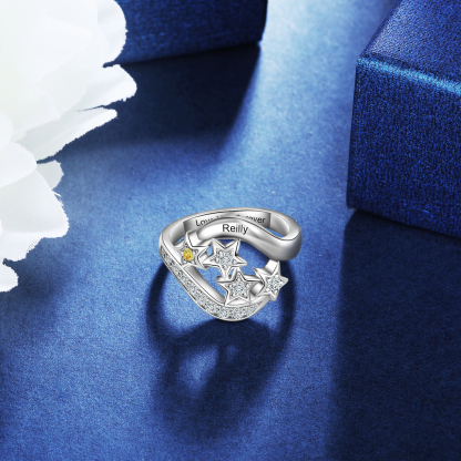 Personalized Star Ring With 1 Birthstone Engraved Names Ring Gift For Women
