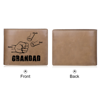 3 Names-Personalized Leather Men Wallet Engraved 3 Names Fist Bump Folding Wallet Gift For Grandad
