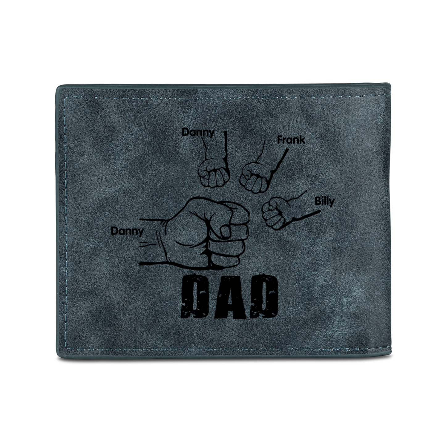 4 Names - Personalized Photo Custom Leather Men's Folding Wallet as a Father's Day Gift for Dad