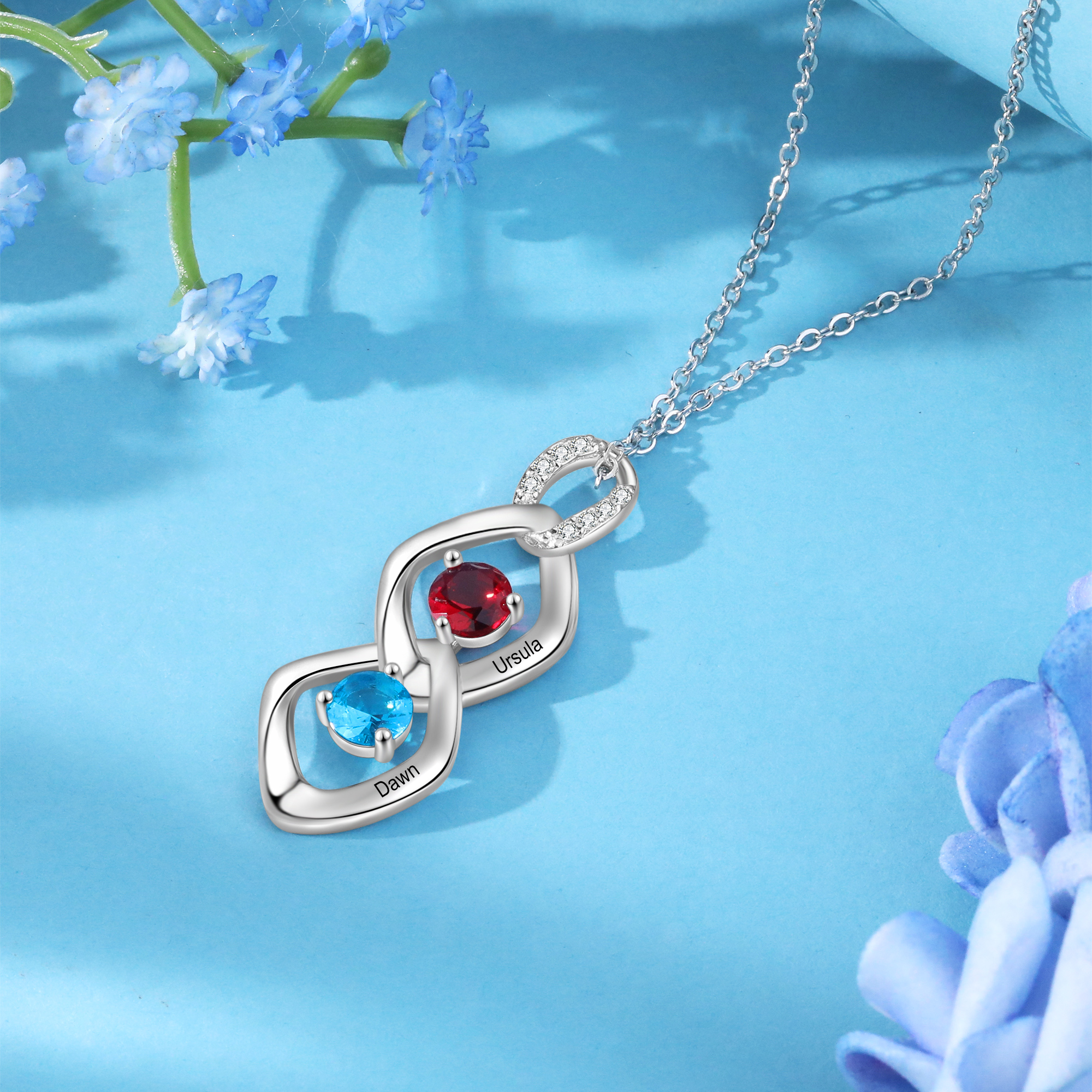 2 Names - Personalized Birthstone Necklace With Name Engraved For A Special Gift For Mom/Grandma