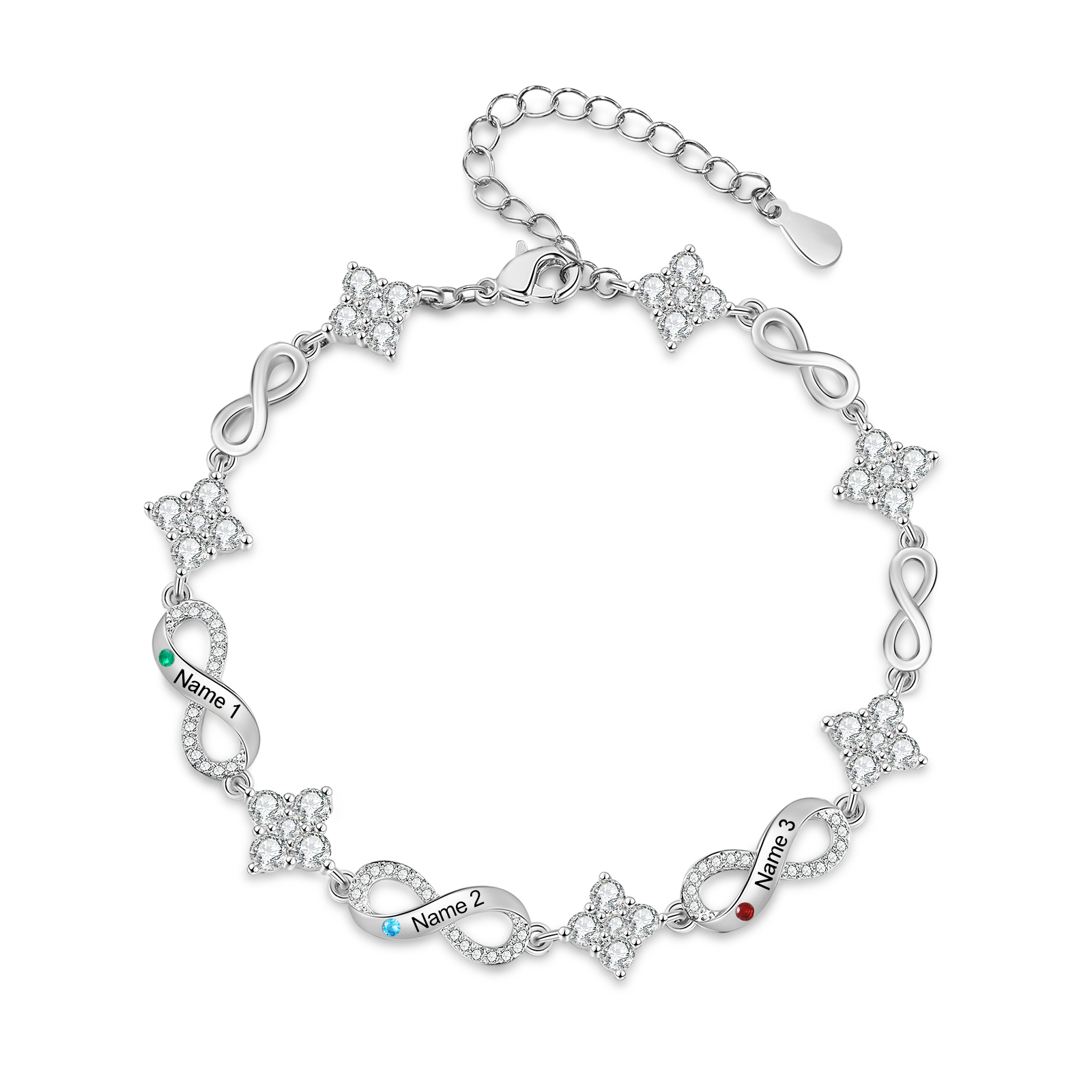 Personalized Infinity Birthstone Bracelet with 1–5 Family Names