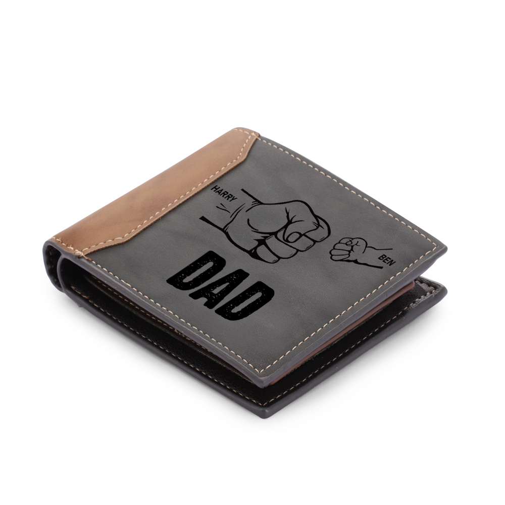 2 Names - Personalized Fist Bump Photo Custom Leather Men's  Wallet With Gift Box as a Father's Day Gift for Dad