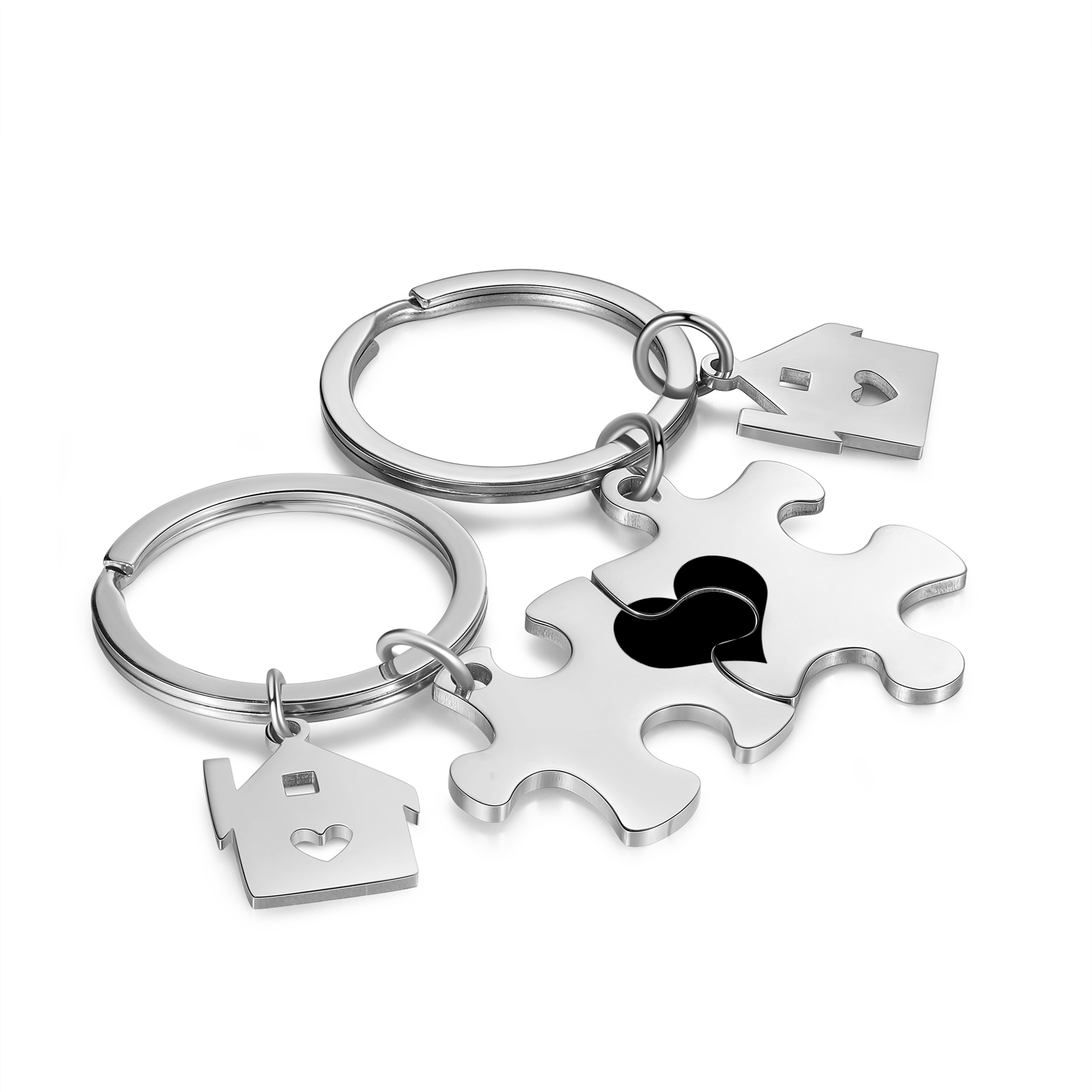 Personalized Name Puzzle Couple Keychain Engrave Date Matching Couple Gifts, Special Gift For Him/Her