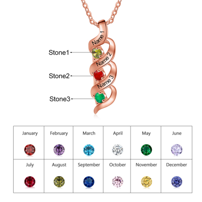 3 Names-Personalized Birthstones Necklace Set With Rose Gift Box-Custom Cascading Pendant Necklace Engraving 3 Names Gifts for Her