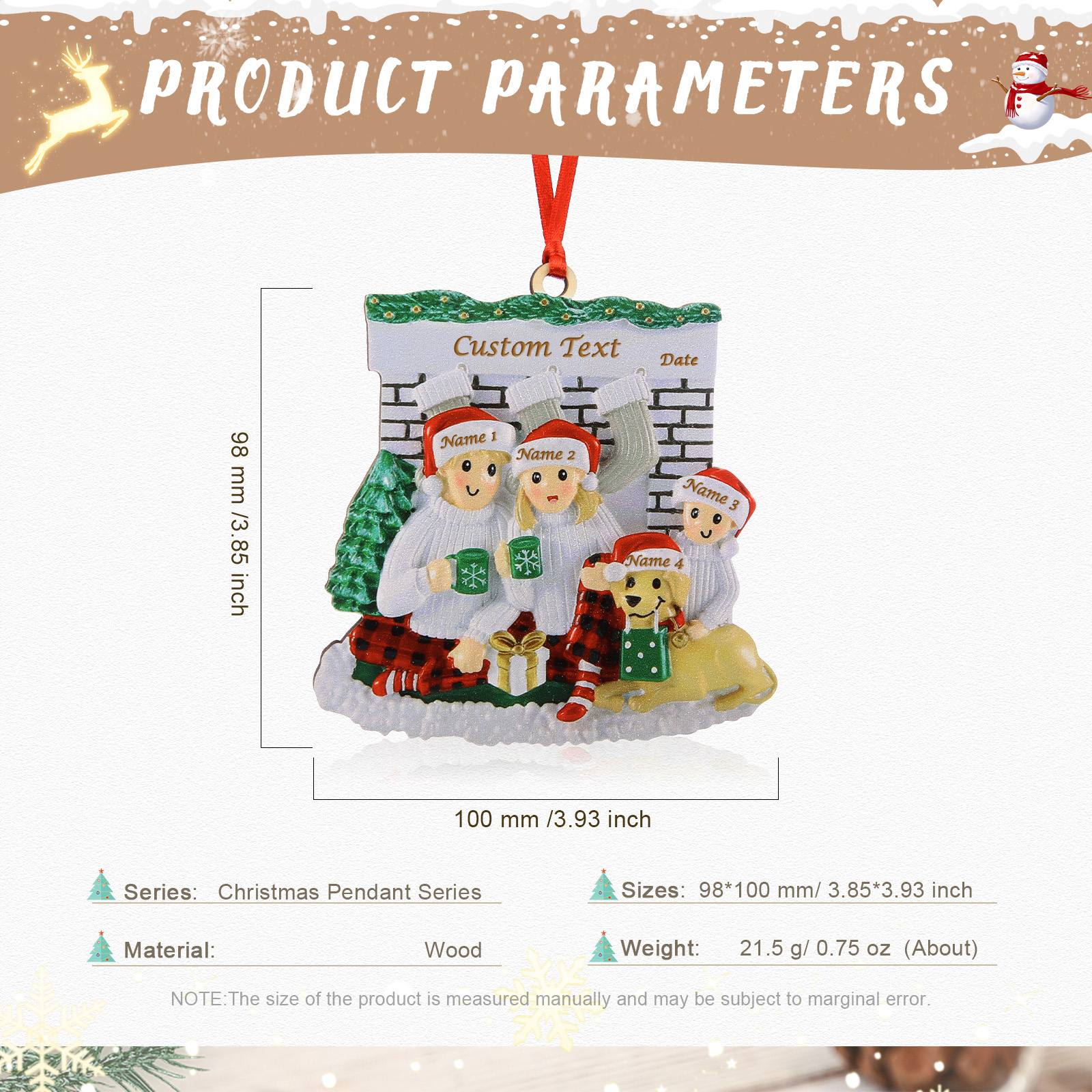 4 Names-Personalized Family Wooden Christmas Xmas Tree Decoration Ornament-Custom 4 Names Hanging Ornament Gifts For Family