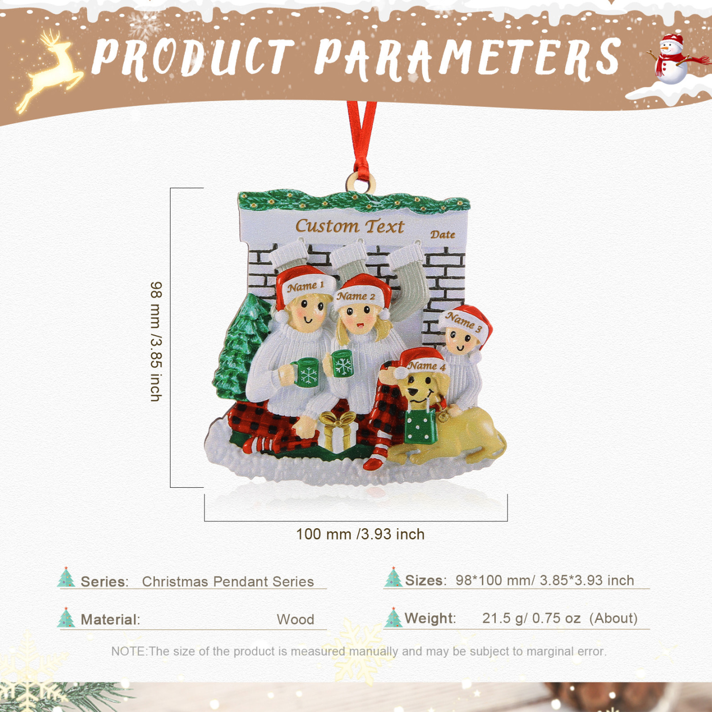 4 Names-Personalized Family Wooden Christmas Xmas Tree Decoration Ornament-Custom 4 Names Hanging Ornament Gifts For Family