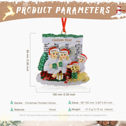 4 Names-Personalized Family Wooden Christmas Xmas Tree Decoration Ornament-Custom 4 Names Hanging Ornament Gifts For Family