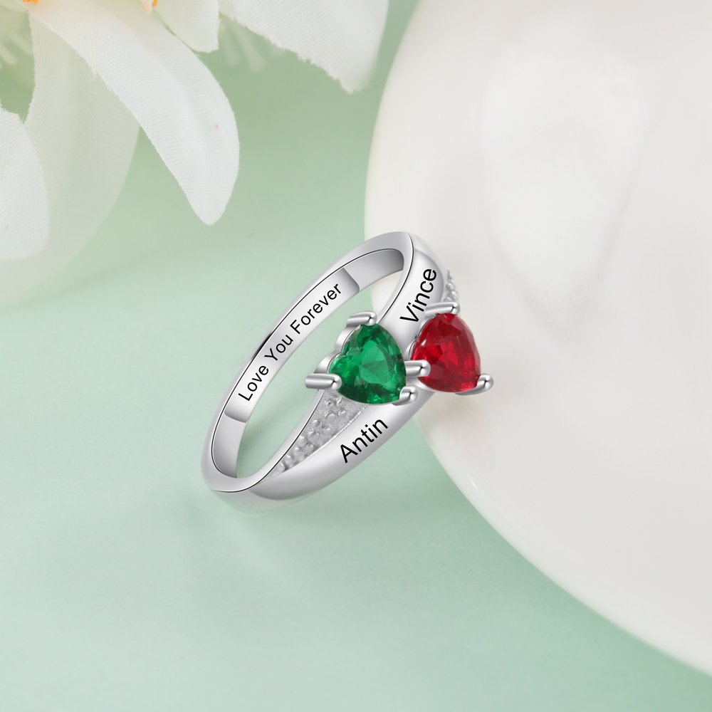Family Ring Promise S925 Ring Personalized 2 Birthstones Ring With Names Gifts for Her