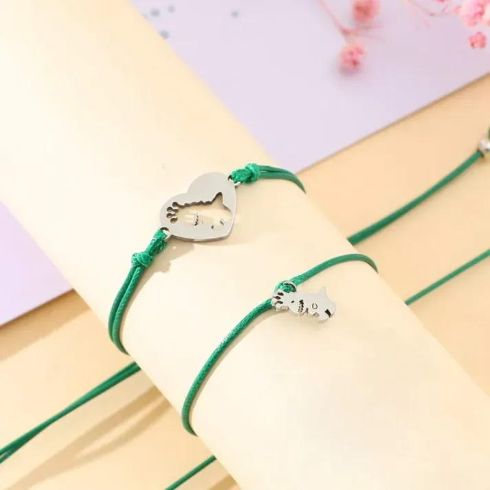 2pcs Dinosaur Bracelet Set Adjustable Green Bracelet with Gift Card Kids First Day of School Gift