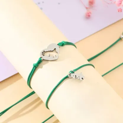 2pcs Dinosaur Bracelet Set Adjustable Green Bracelet with Gift Card Kids First Day of School Gift