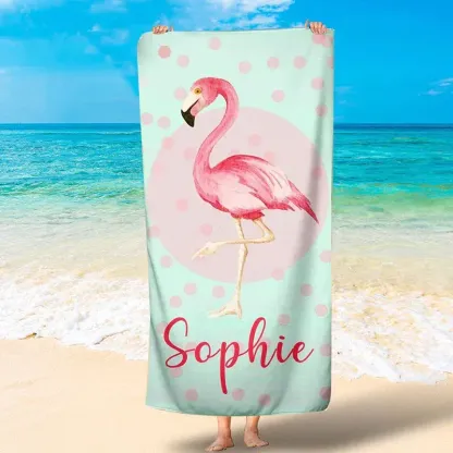 Personalized Beach Towel Customized 1 Name Flamingo Towel Blanket Summ