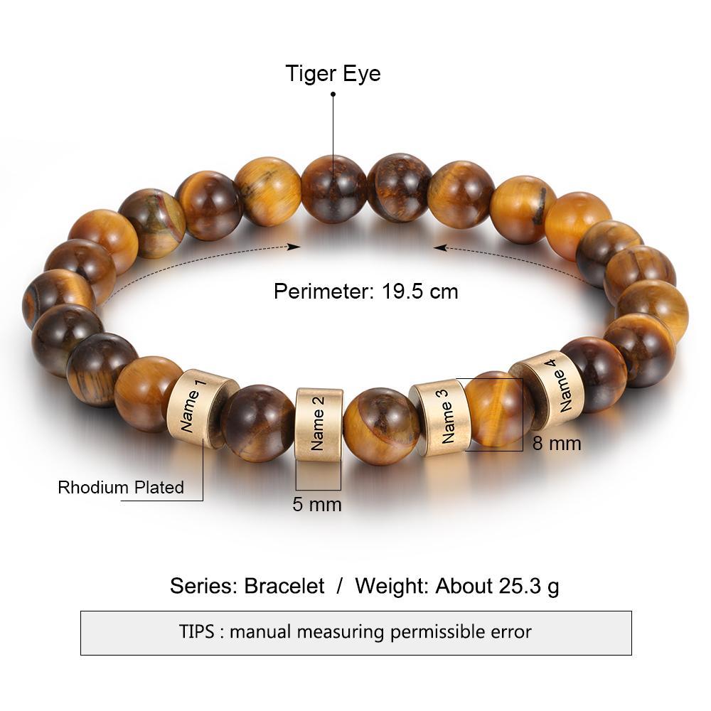 Personalized 4 names Brown Tiger Eye Men's Bracelet Gift For Him