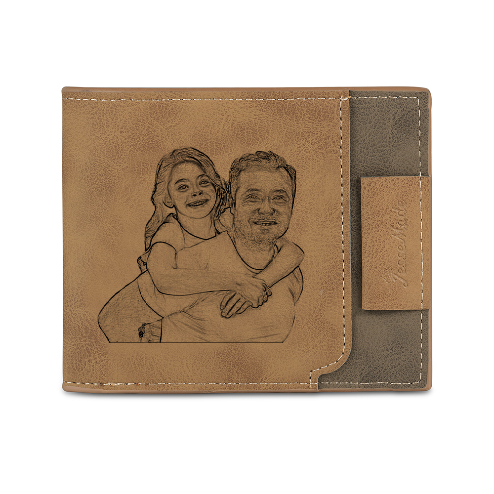 Photo Personalized Leather Men's Wallet Customized Name Letter Folding Wallet Two Colors Available with Gift Box for Dad