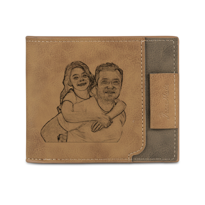 Photo Personalized Leather Men's Wallet Customized Name Letter Folding Wallet Two Colors Available with Gift Box for Dad