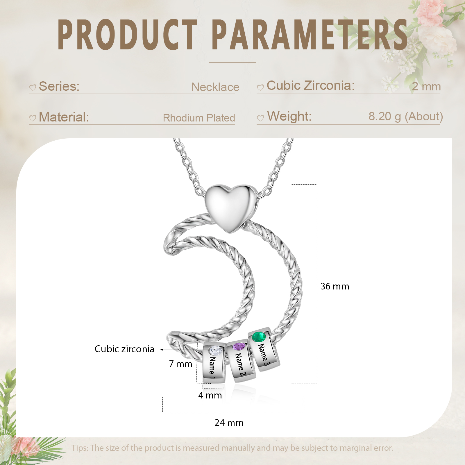 3 Names - Personalized Moon Pendant Necklace Custom Birthstones & Names Necklace Gift for Her | Jessemade