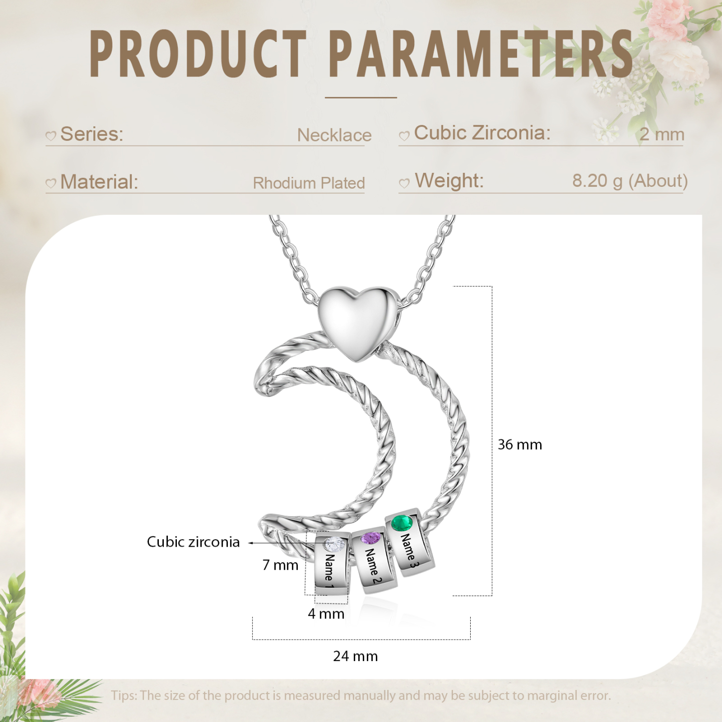 3 Names - Personalized Moon Pendant Necklace Custom Birthstones & Names Necklace Gift for Her | Jessemade