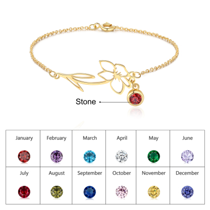 Personalized Birthflower Bracelet With 1 Birthstone Gift For Women | Jessemade