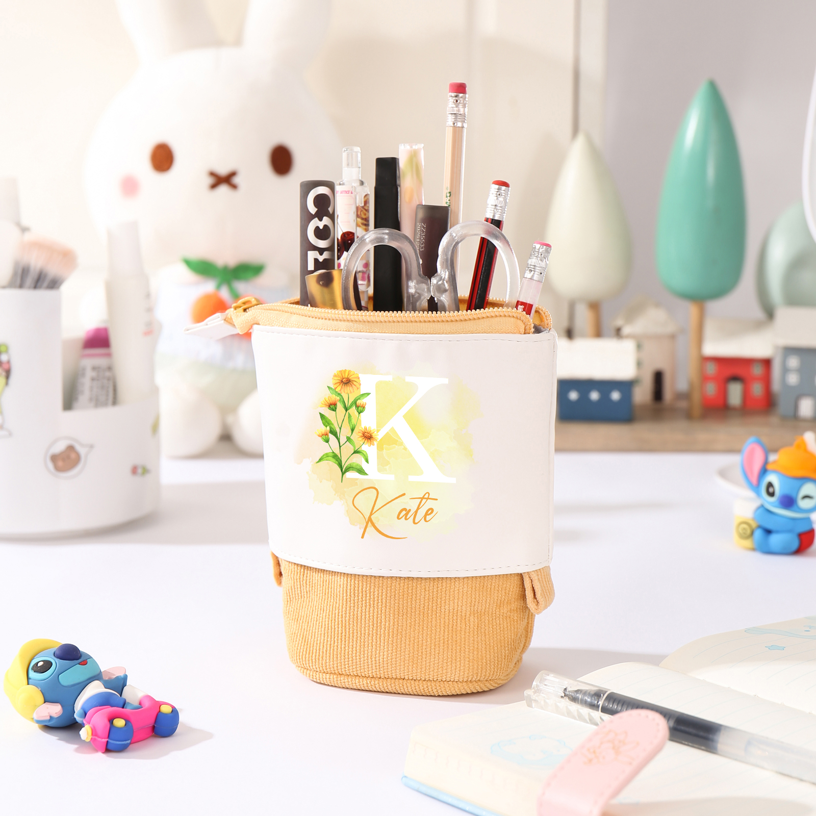 Personalized Pencil Case Custom Name & Letter & Birthday Flower Pen Pouch Back To School Gift for Kids