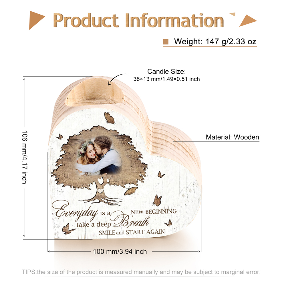Mothers Gifts Personalized Love Couple Heart Candle Holder Engrave Photo Wooden Candlesticks Valentines Gift
