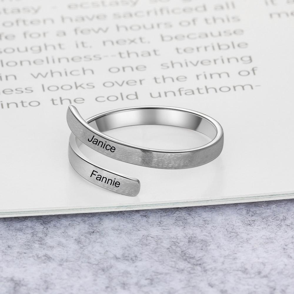 Personalized Name Rings Engraved 2 Names Adjustable Ring Gift for Her