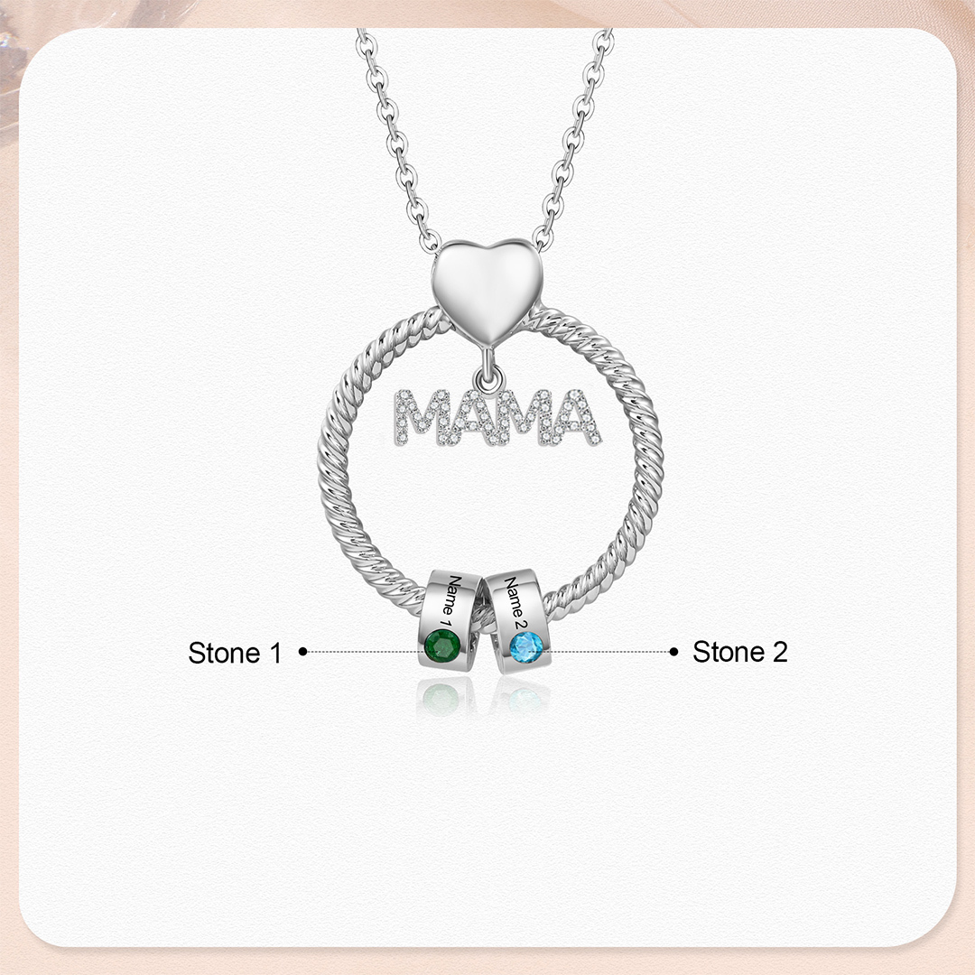 2 Names-Personalized Mom Necklace Set With  Premium Custom Necklace With 2 Birthstones Engraved Names Gift For Mom