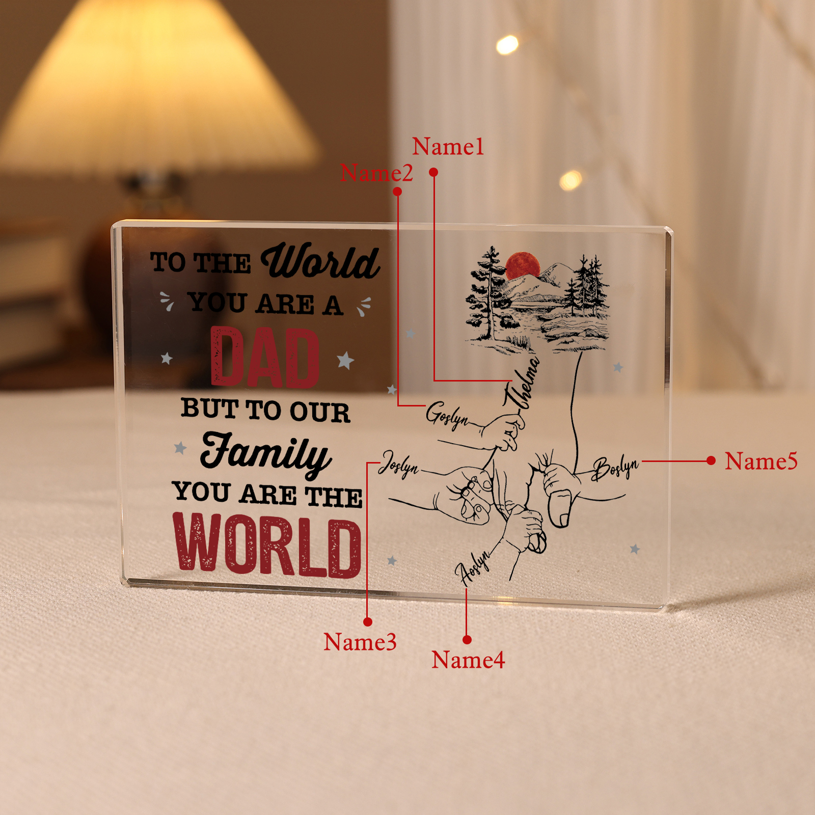 5 Names - Personalized Holding Hands Acrylic  Keepsake Ornament Gift for Dad