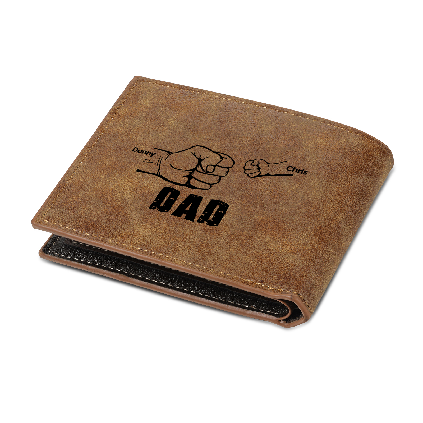 2 Names - Personalized Photo Custom Leather Men's Folding Wallet as a Father's Day Gift for Dad