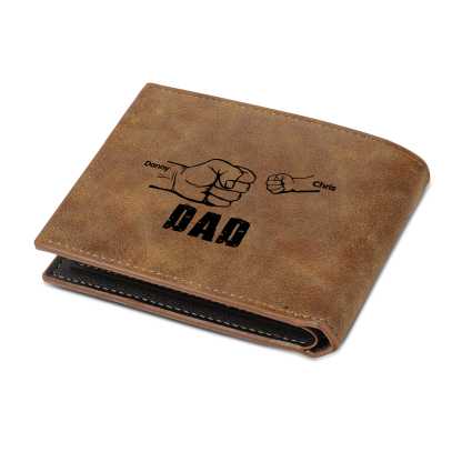 2 Names - Personalized Photo Custom Leather Men's Folding Wallet as a Father's Day Gift for Dad