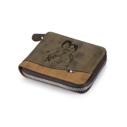 7 Names - Personalized Photo Custom Leather Men's Zipper Wallet as a Father's Day Gift for Dad