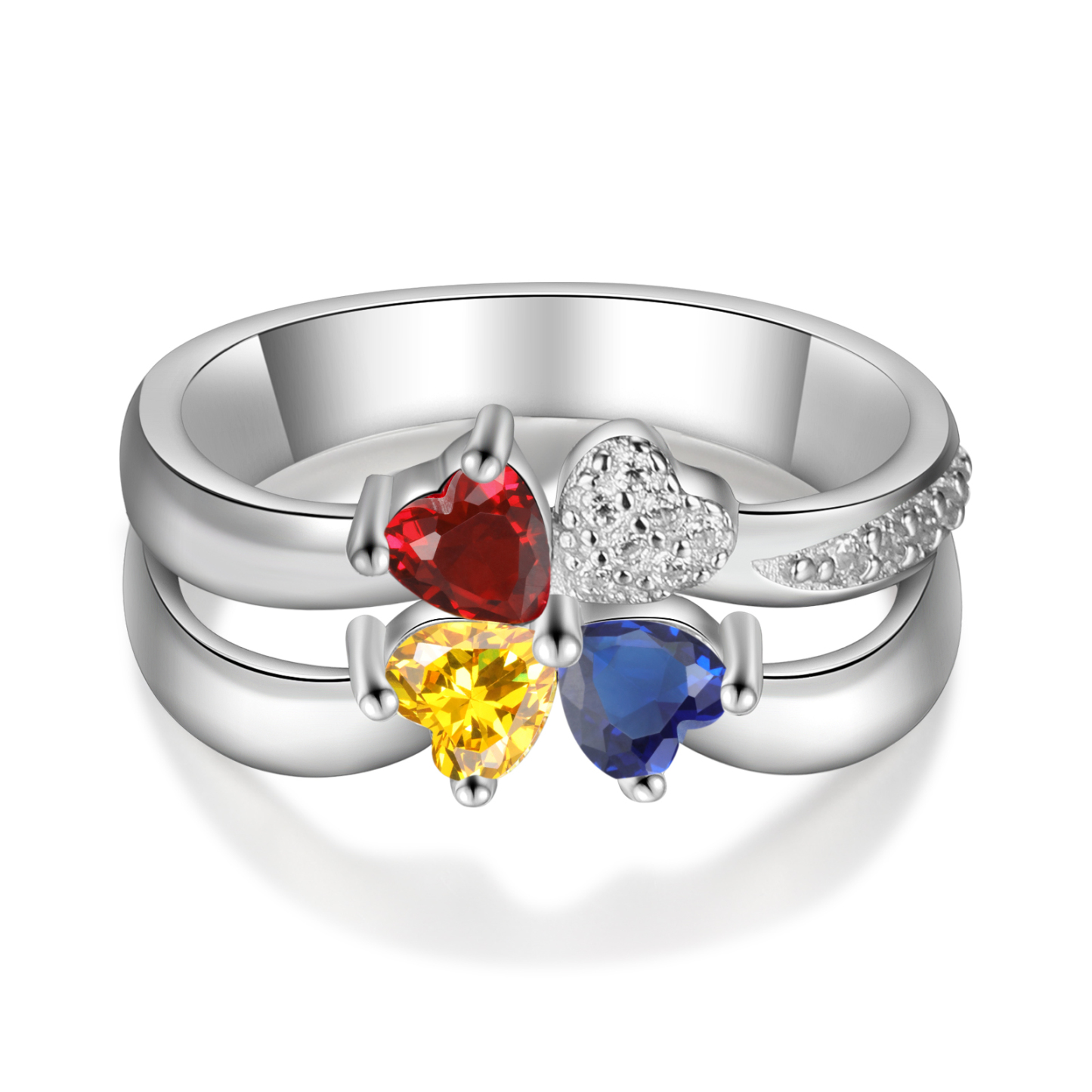 Personalized Ring With 3 Birthstones Engraved Names Ring Best Gift For Women
